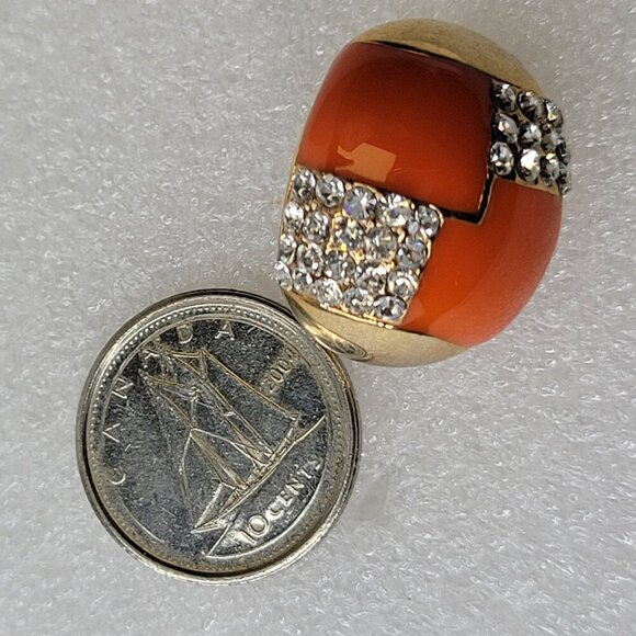 Orange And Gold Oval Earrings with Clear Crystals Small Orange Earrings - Picture 6 of 7